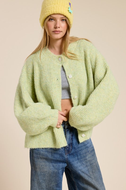 Mocha Cozy Cardigan (Lime)