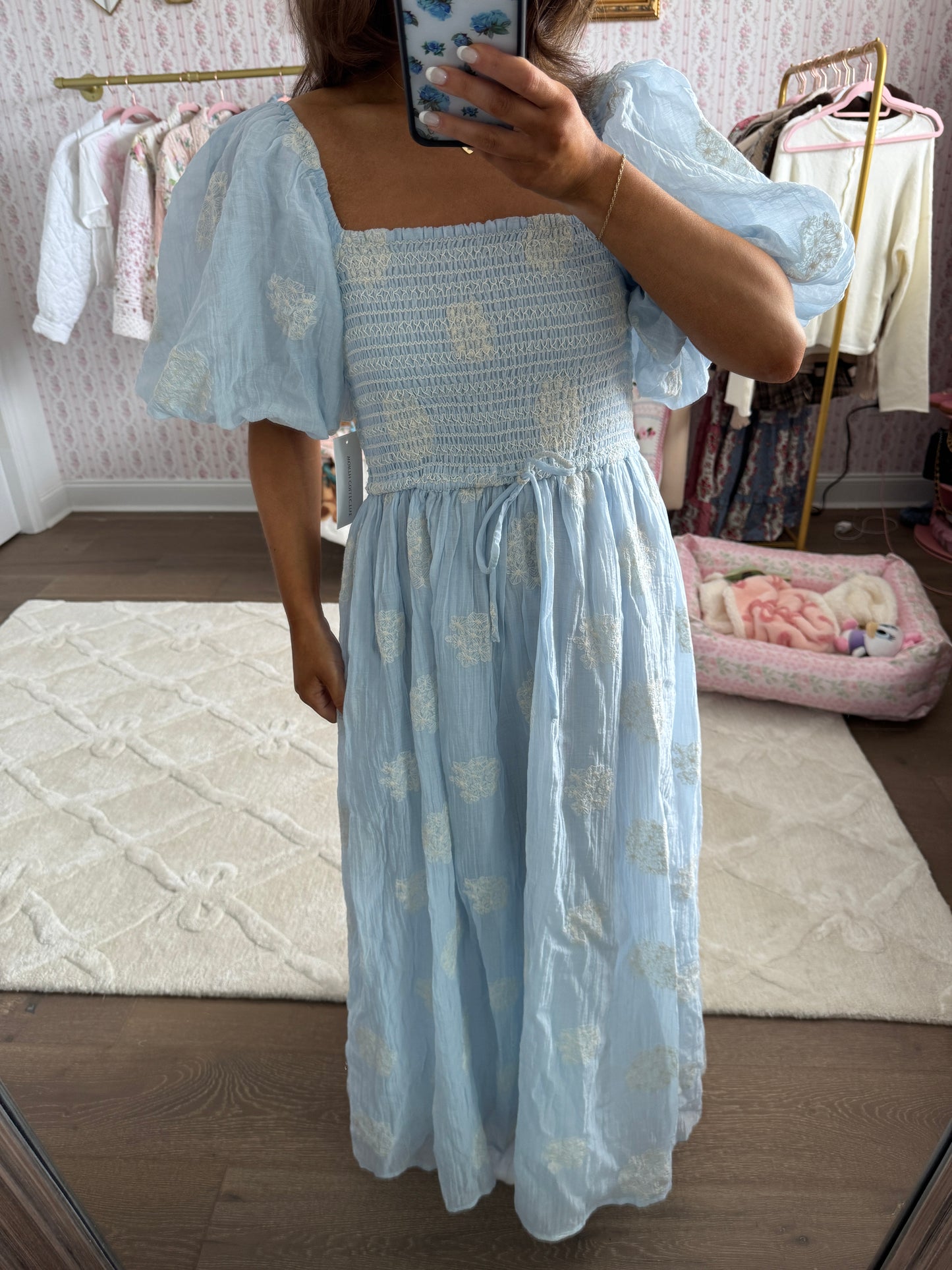 Blue puff sleeve midi worth collective medium