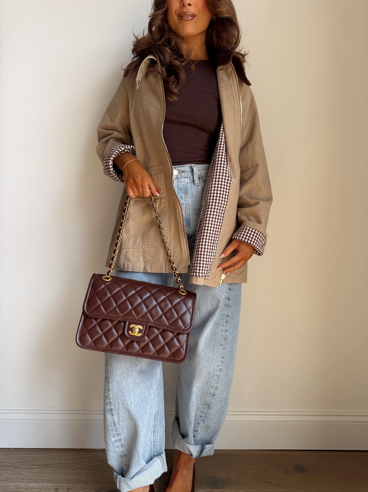 Maplewood Barn Jacket Gingham  (Sandy Beige) PRE ORDER OCTOBER