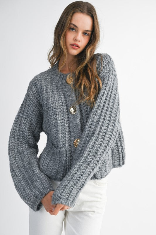 Cozy Autumn Chunky Knit Cardigan (Grey) PRE-ORDER added