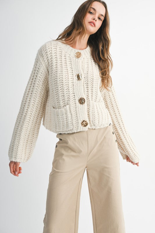 Cozy Autumn Chunky Knit Cardigan (Cream)