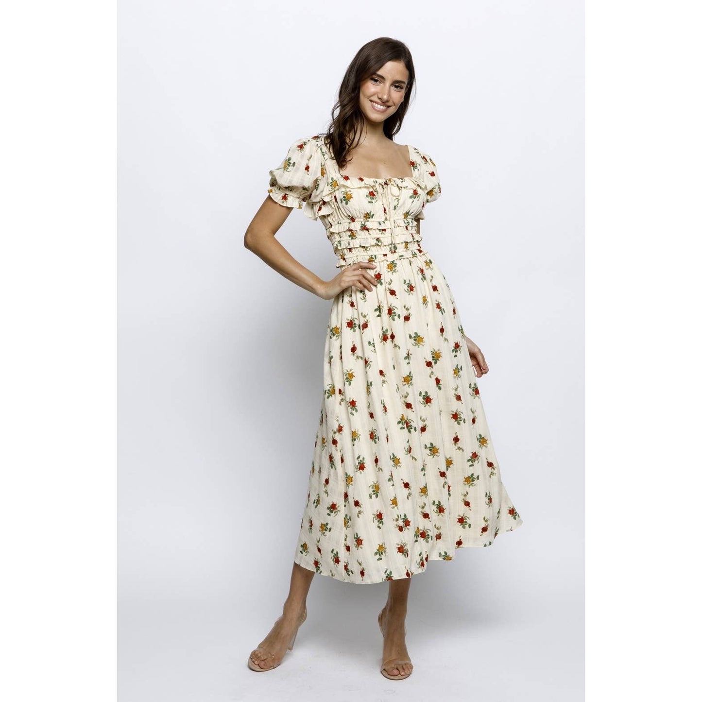WARM ROSE PRINT PRAIRE MIDI DRESS