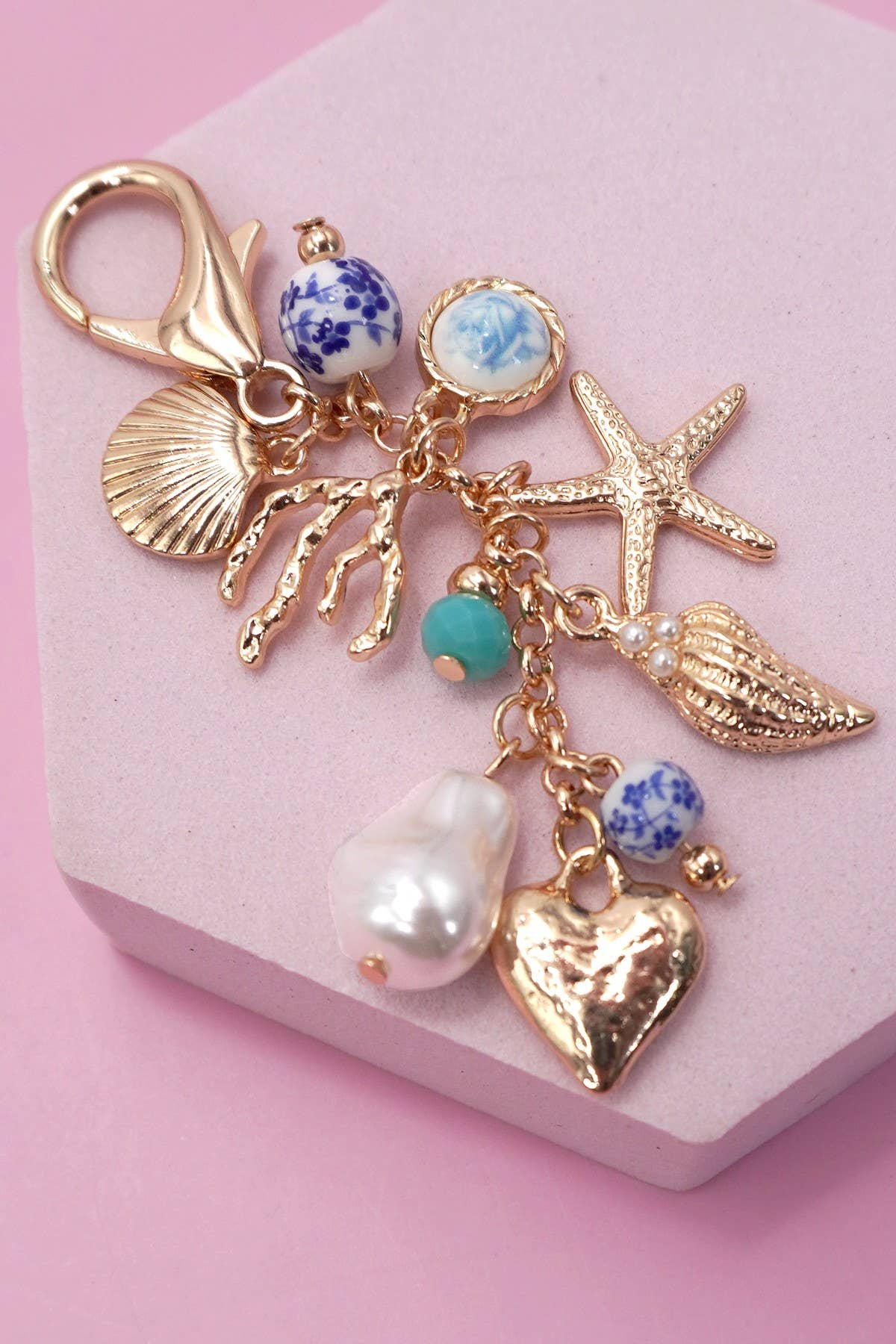 SEA LIFE PEARL HEART BEAD BAG CHARM