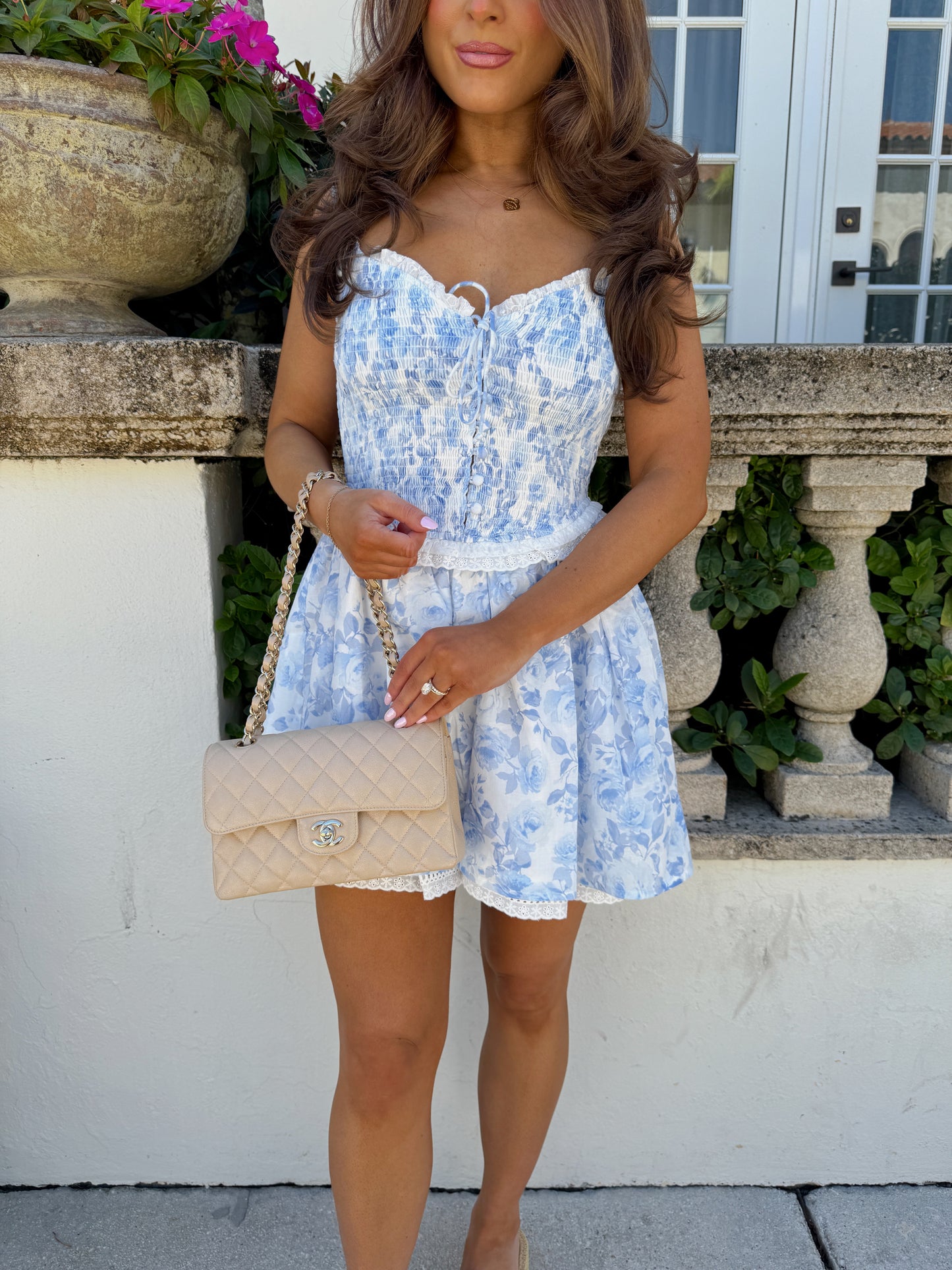 Elise Floral Blue Mini Smocked Dress