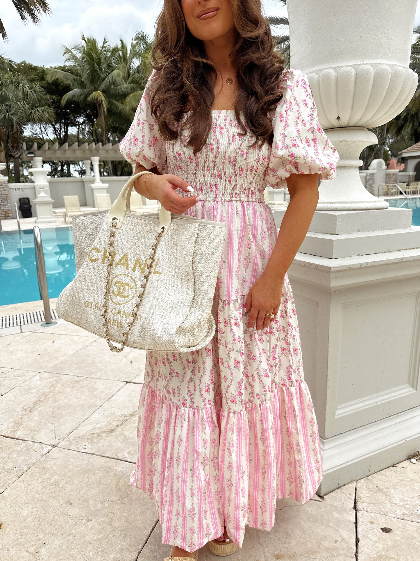 Flower Gleam Puff Sleeve Midi Dress PRE-ORDER AVAILABLE
