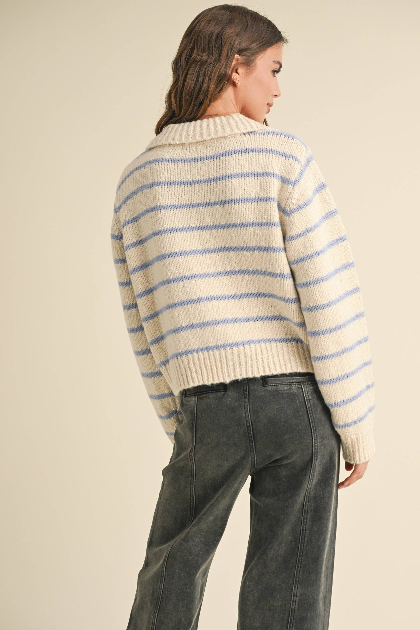 SKY BUTTONDOWN STRIPED KNITTED CARDIGAN