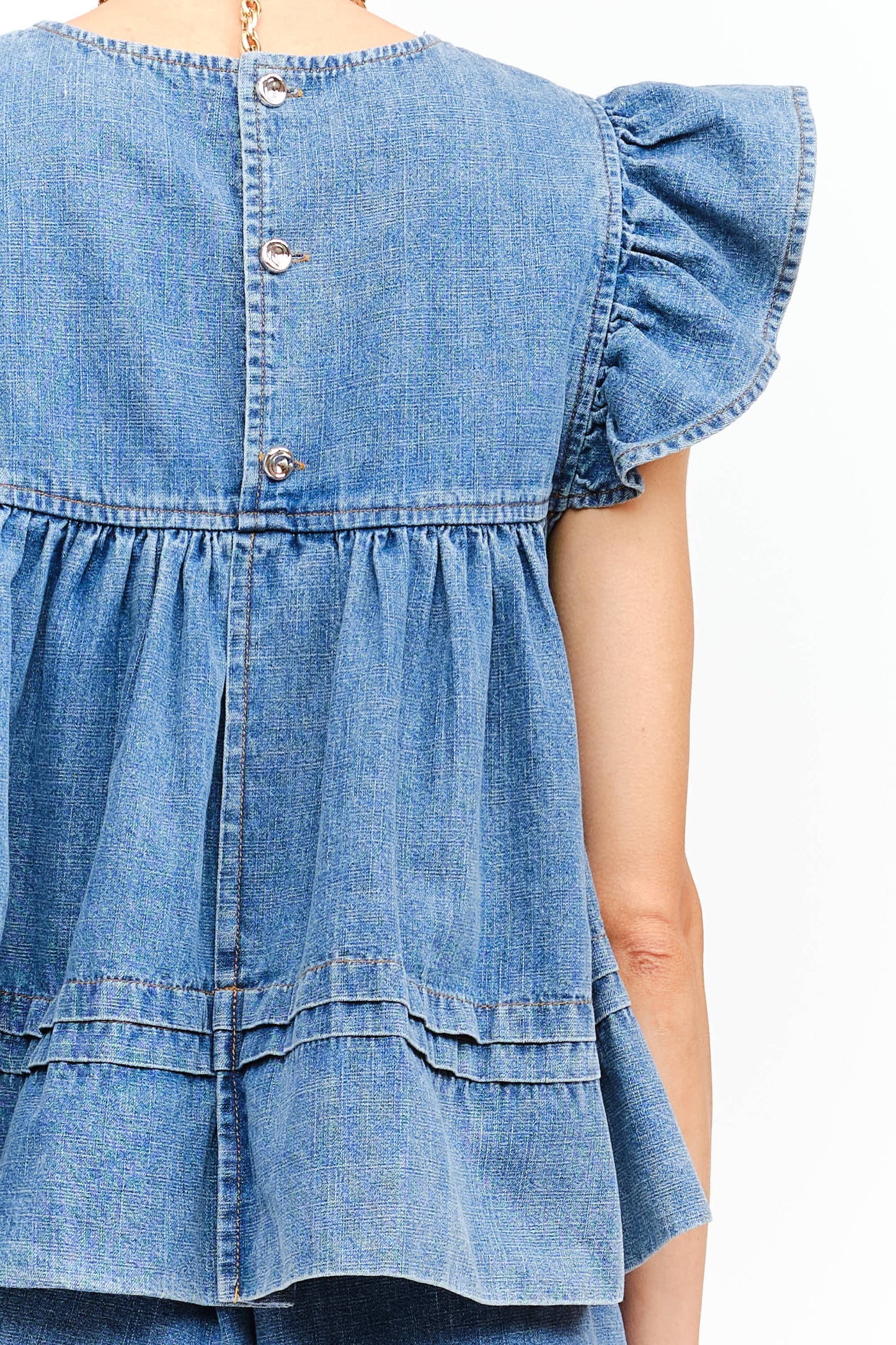 Ruffled Denim Autumn Short Set