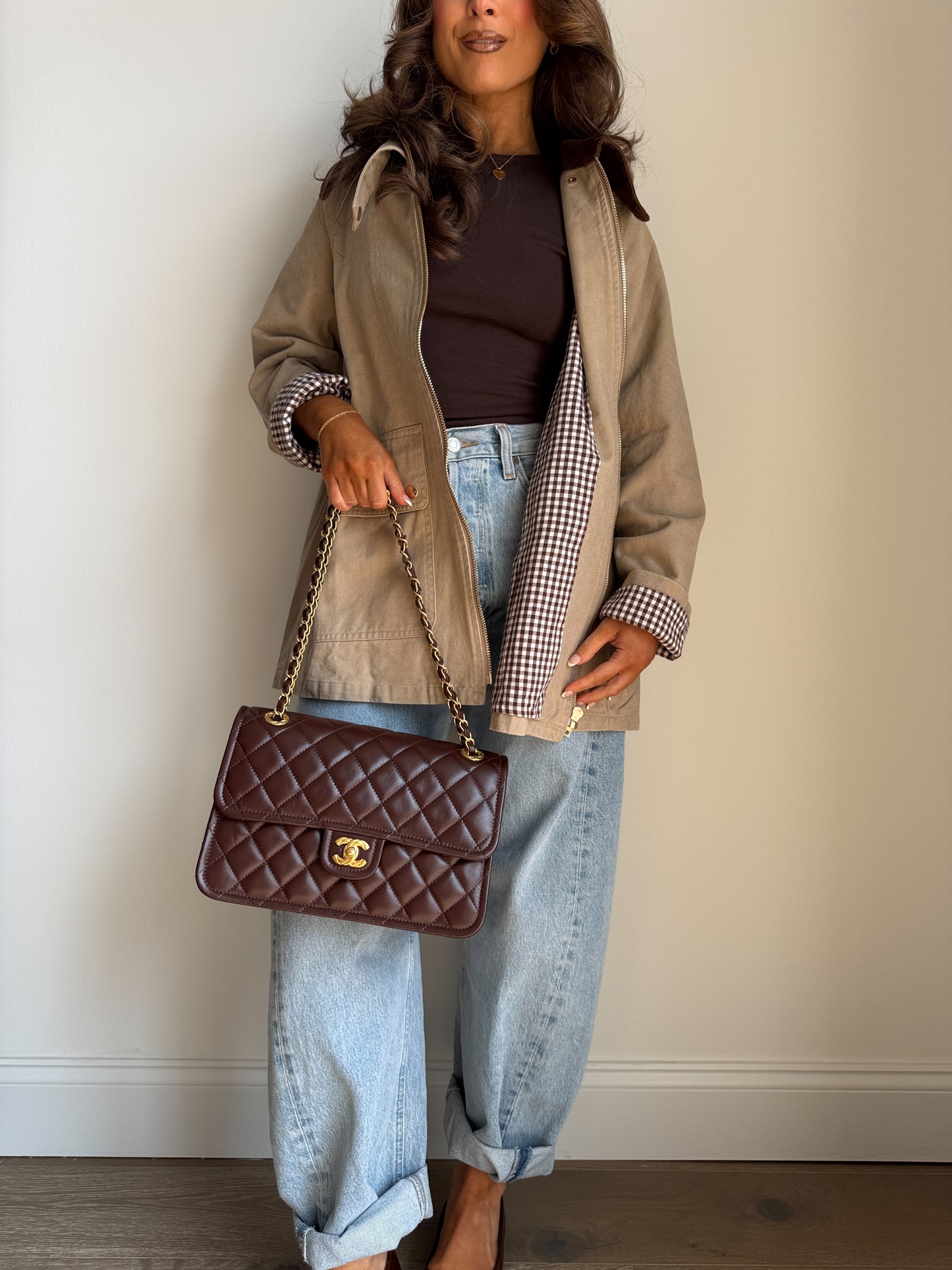Maplewood Barn Jacket Gingham  (Sandy Beige) PRE ORDER OCTOBER