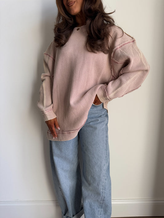 Berry Waffle Oversized Knit Top