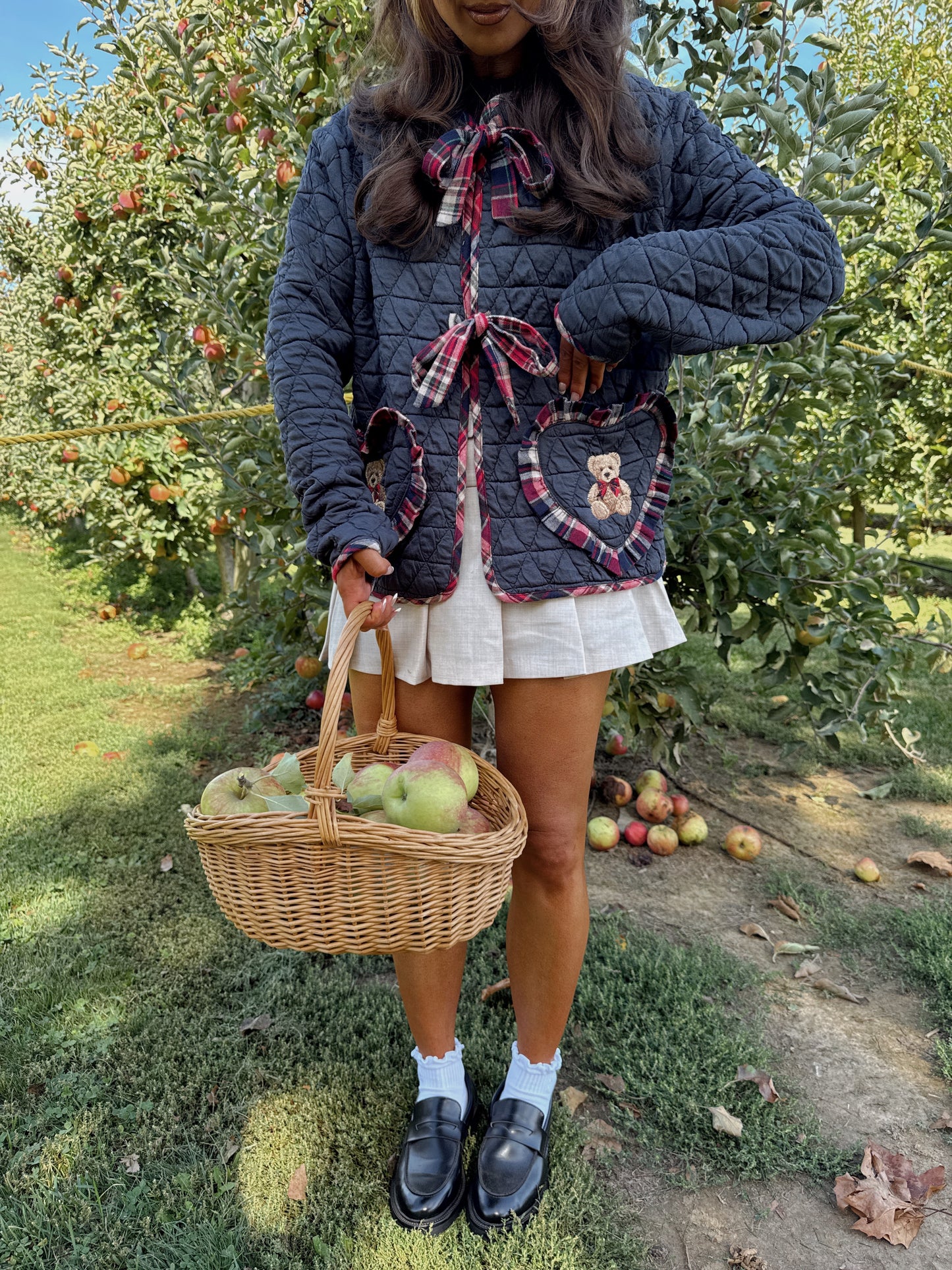 Mistletoe Teddy Bow Plaid Cardigan