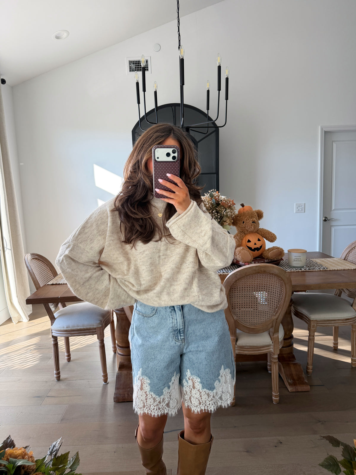 Denim & Lace Bermuda Shorts (can’t restock)