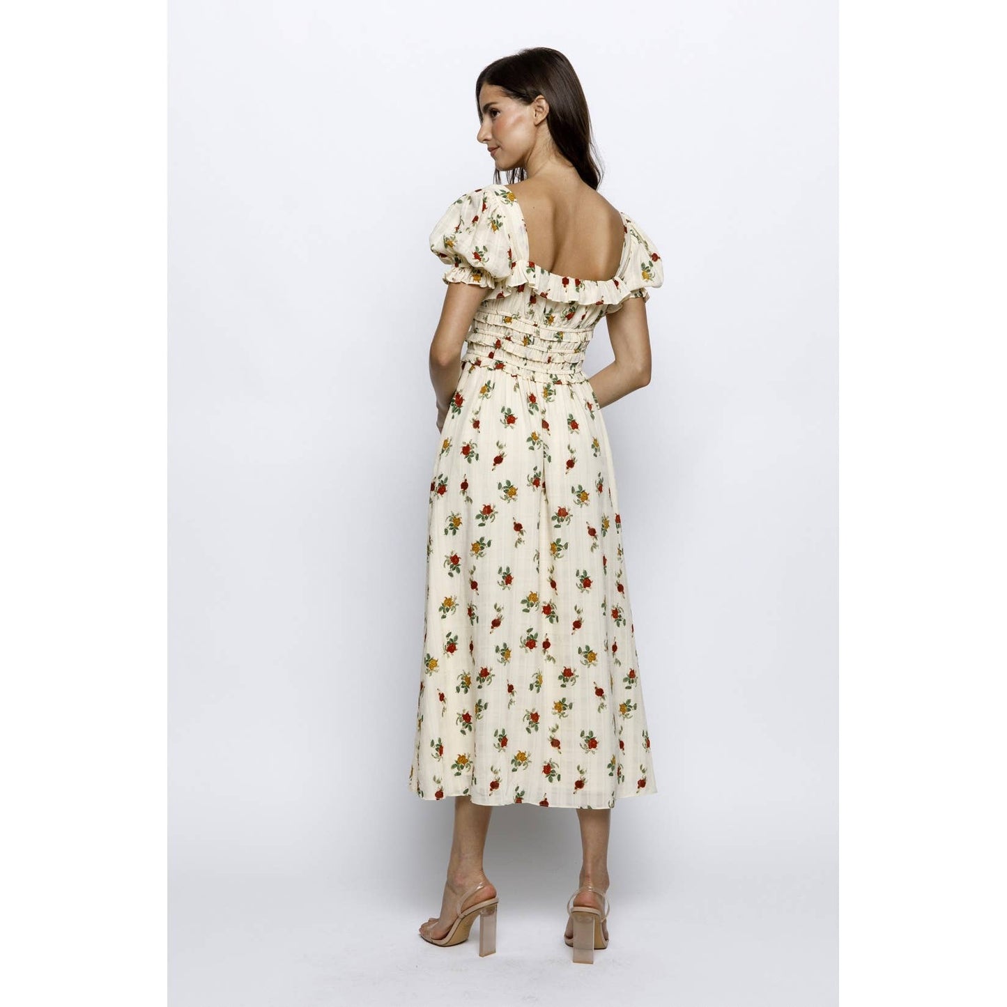 WARM ROSE PRINT PRAIRE MIDI DRESS