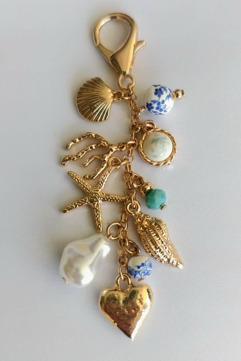 SEA LIFE PEARL HEART BEAD BAG CHARM