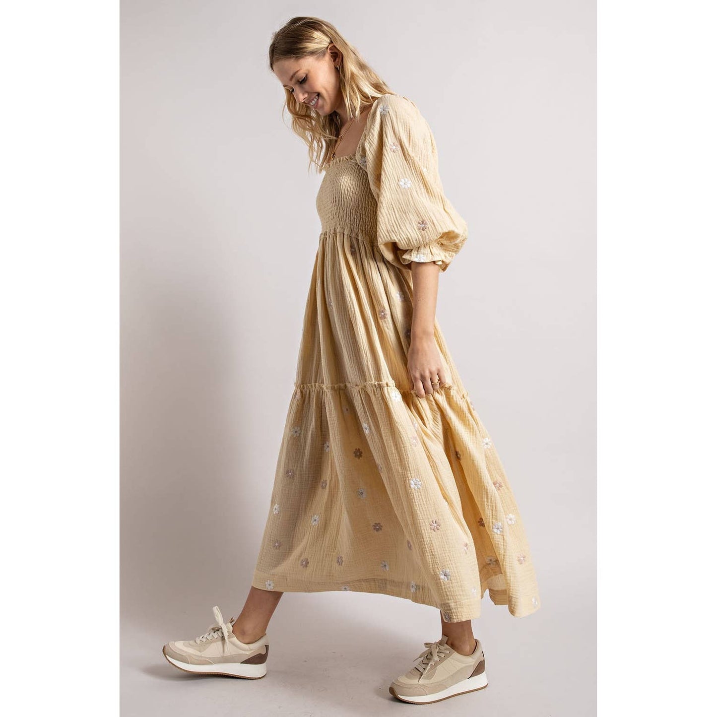 PRE-ORDER SEPTEMBER ARRIVAL Worthy GAUZE EMBROIDERY SMOCKING TIERED DRESS (estimated end of September )