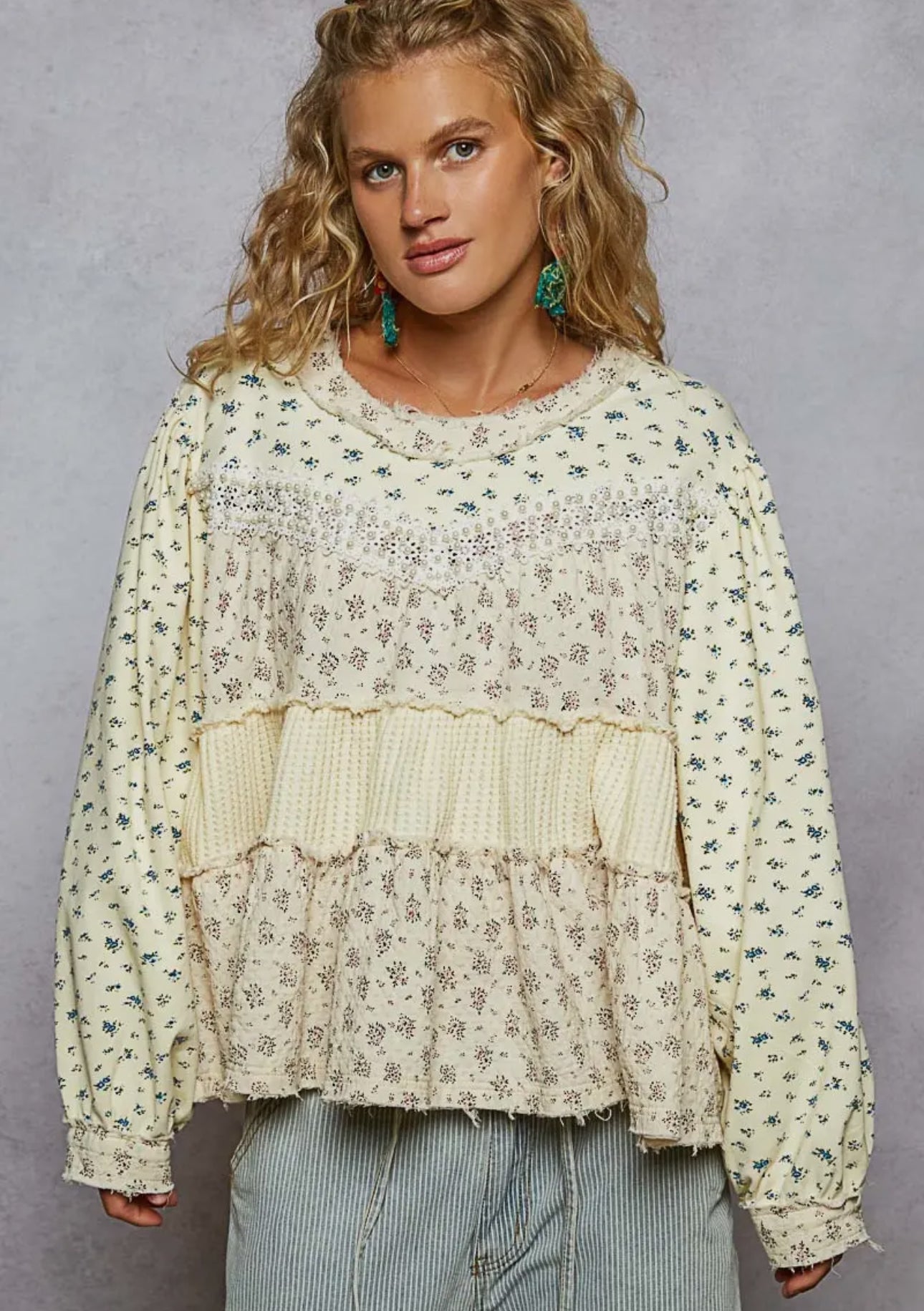 Mistletoe Willow Balloon Sleeve Top (Cream) BESTSELLER