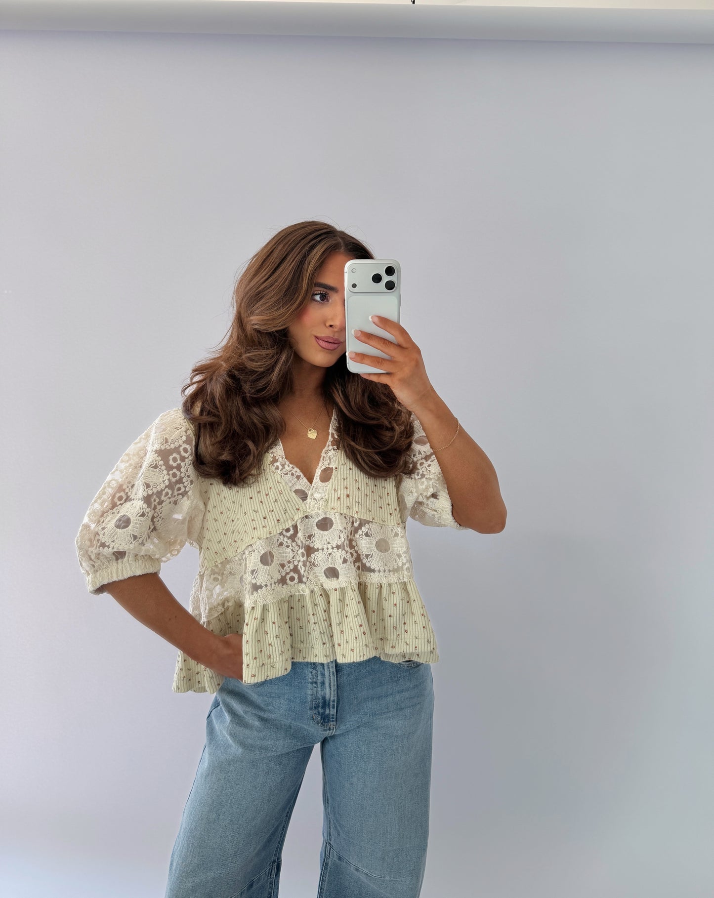 Sage Floral Garden Puff Sleeve Top RESTOCK