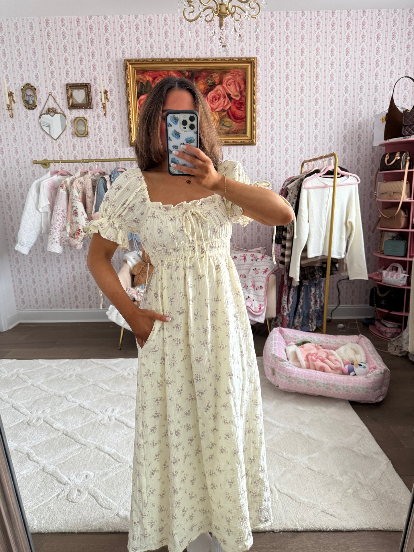 Puff sleeve floral midi cotton worth collective XS