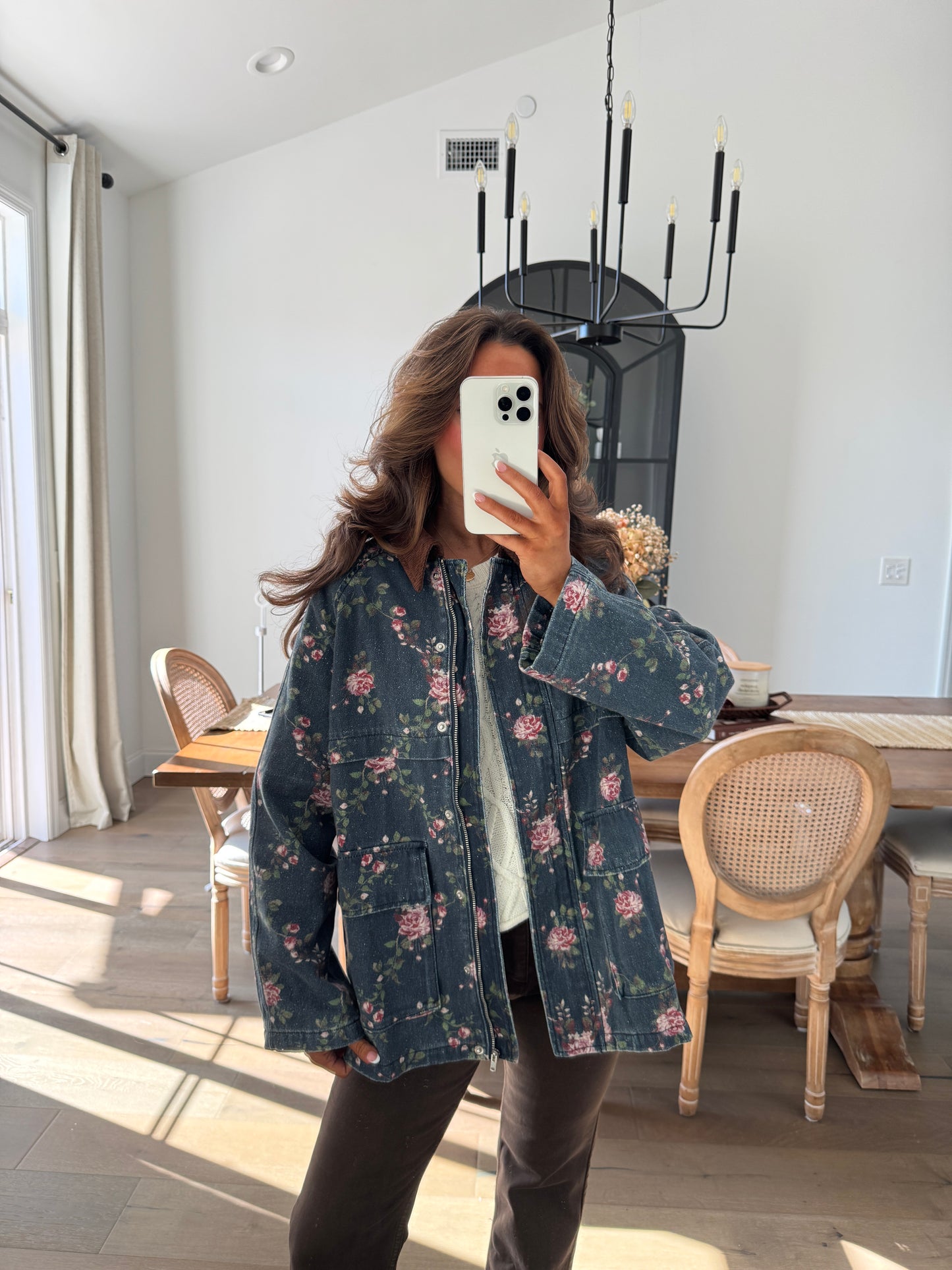 Denim In Bloom Pink Rose Barn Jacket (Can’t Restock)