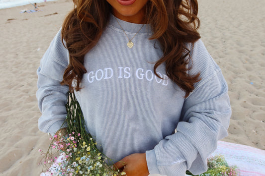God is Good Corded Crew & Cross (Light Denim)