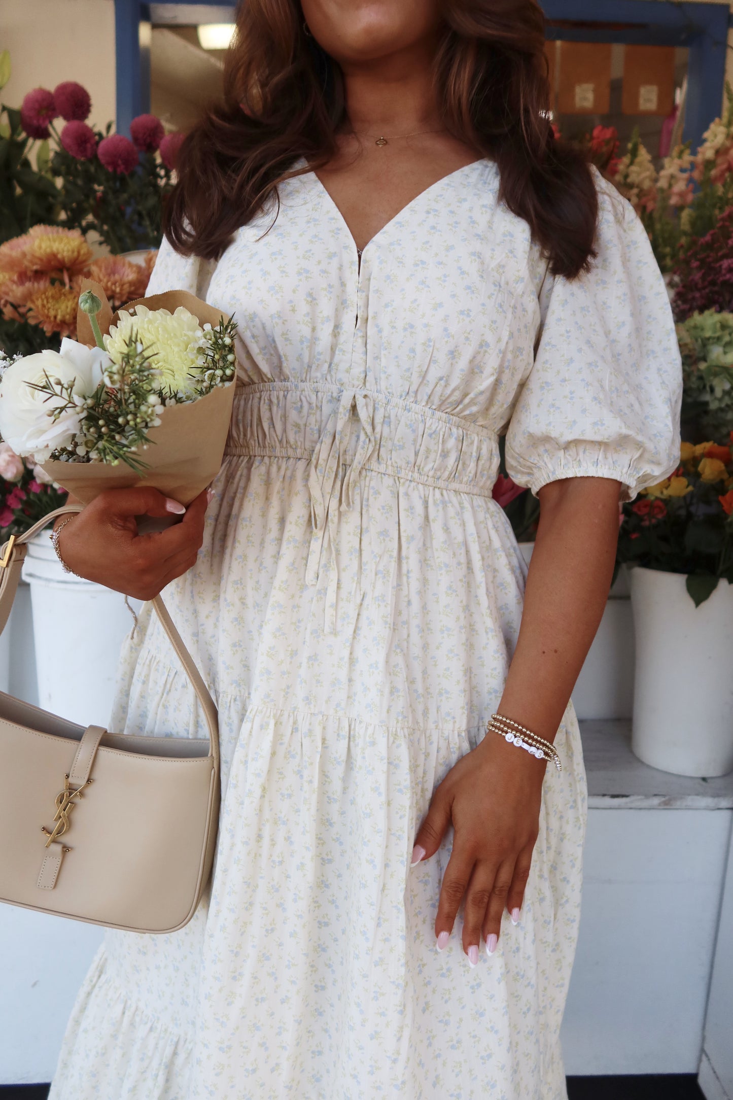 DITSY BLUE FLORAL PRINT MIDI DRESS