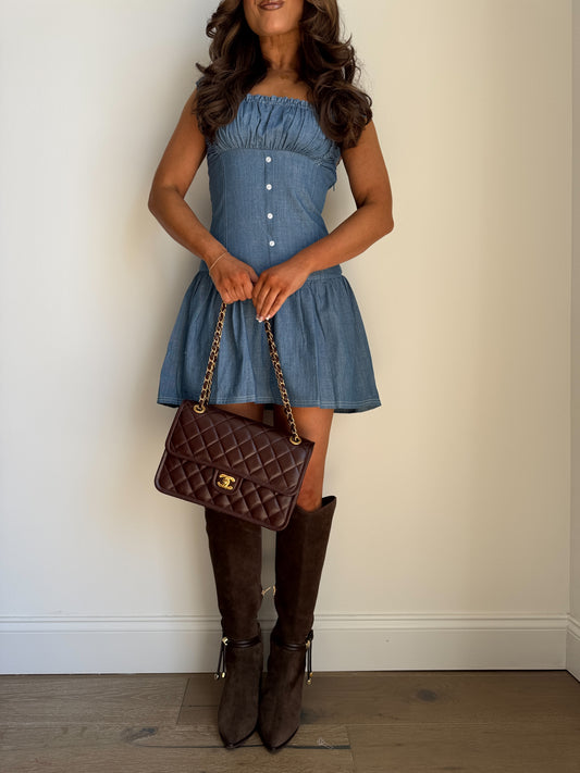 Brown Sugar Denim Mini Dress (light denim)