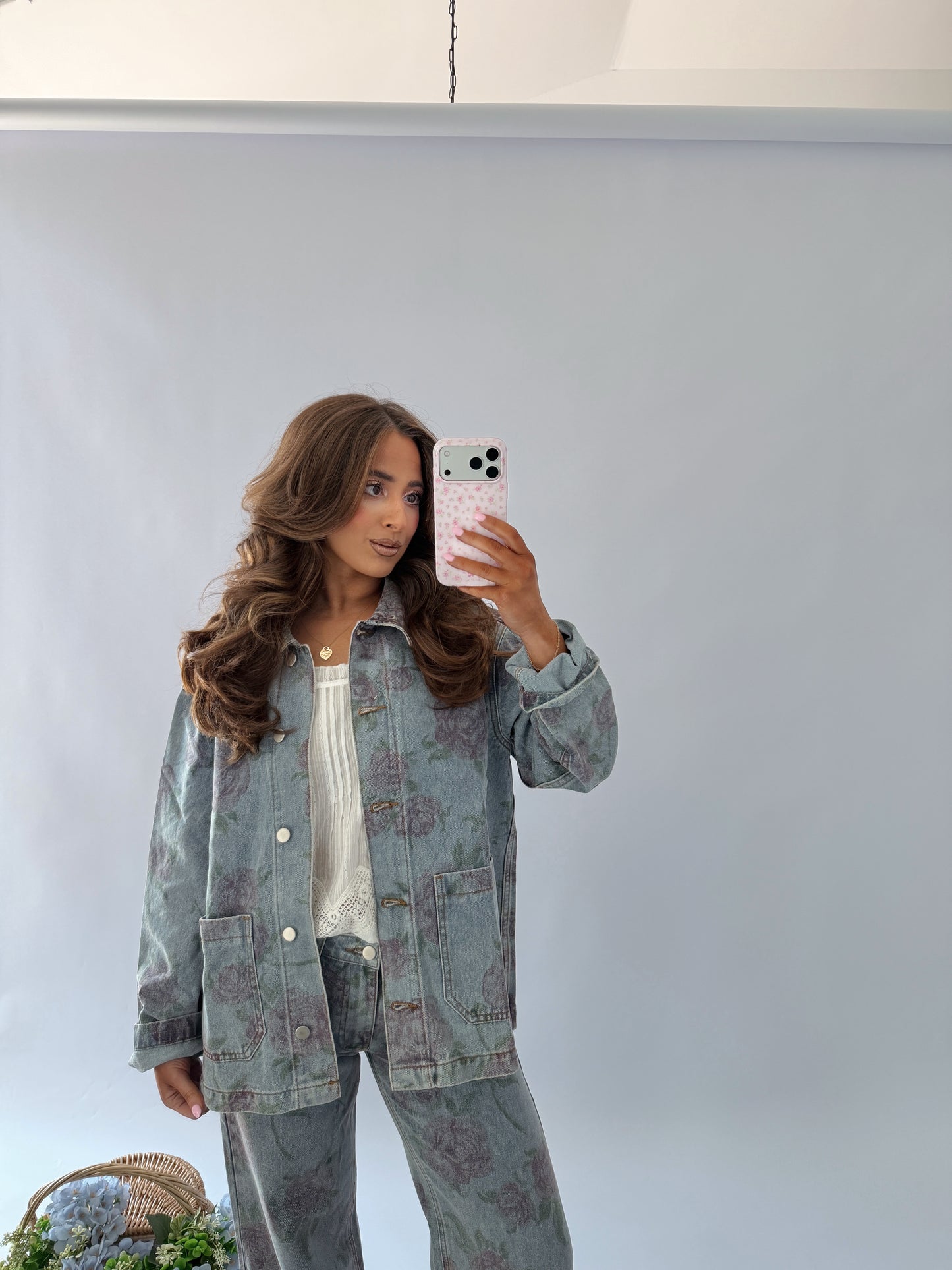 Dune Rose Denim Floral Barn Jacket