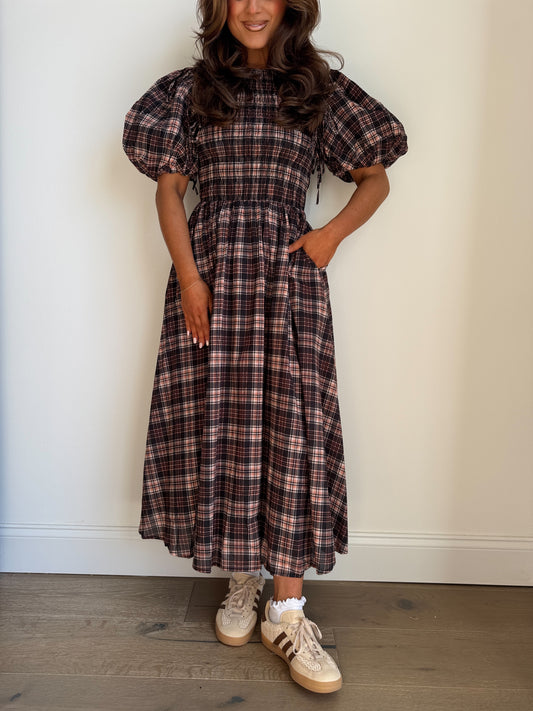 Darling Brown Sugar Puff Sleeve Midi Dress