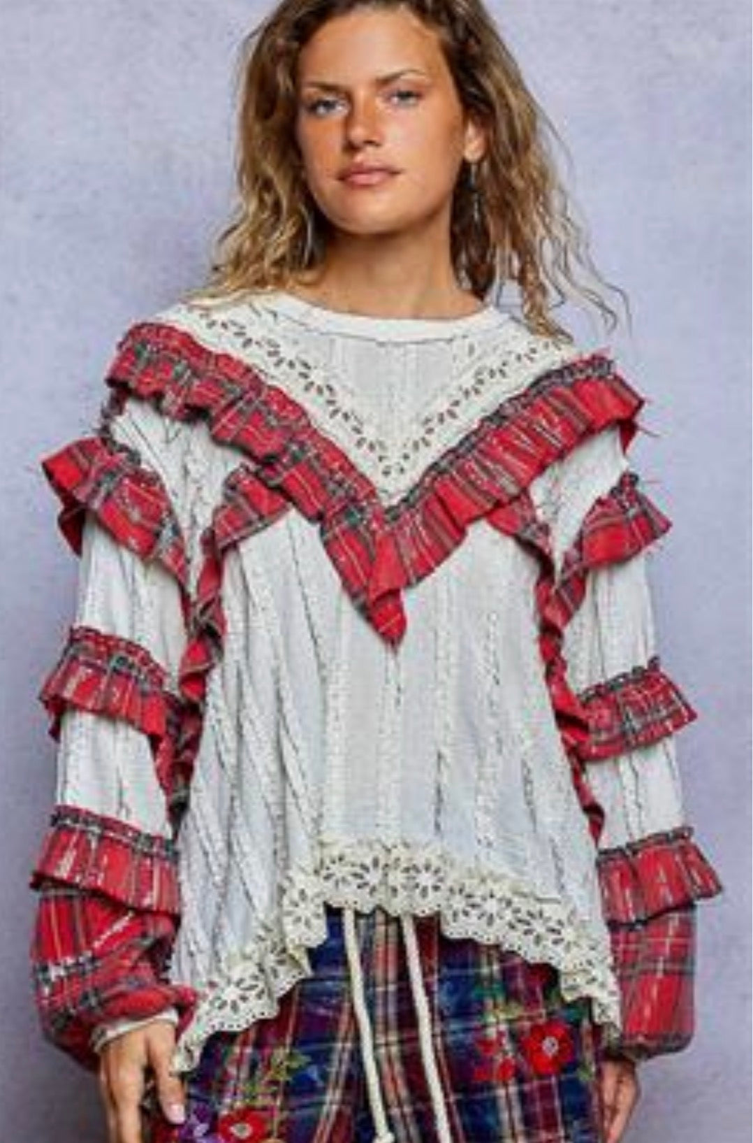 Merry Plaid Ruffled Top (early access)