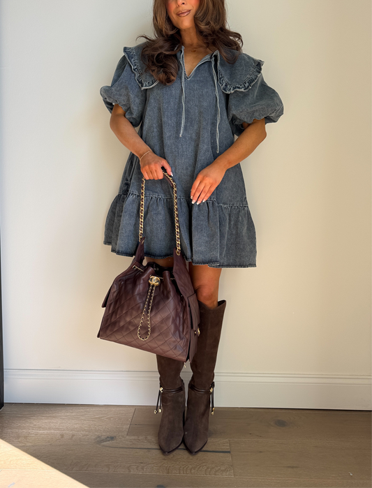 Cecile Denim Puff Sleeve Dress (can’t restock)