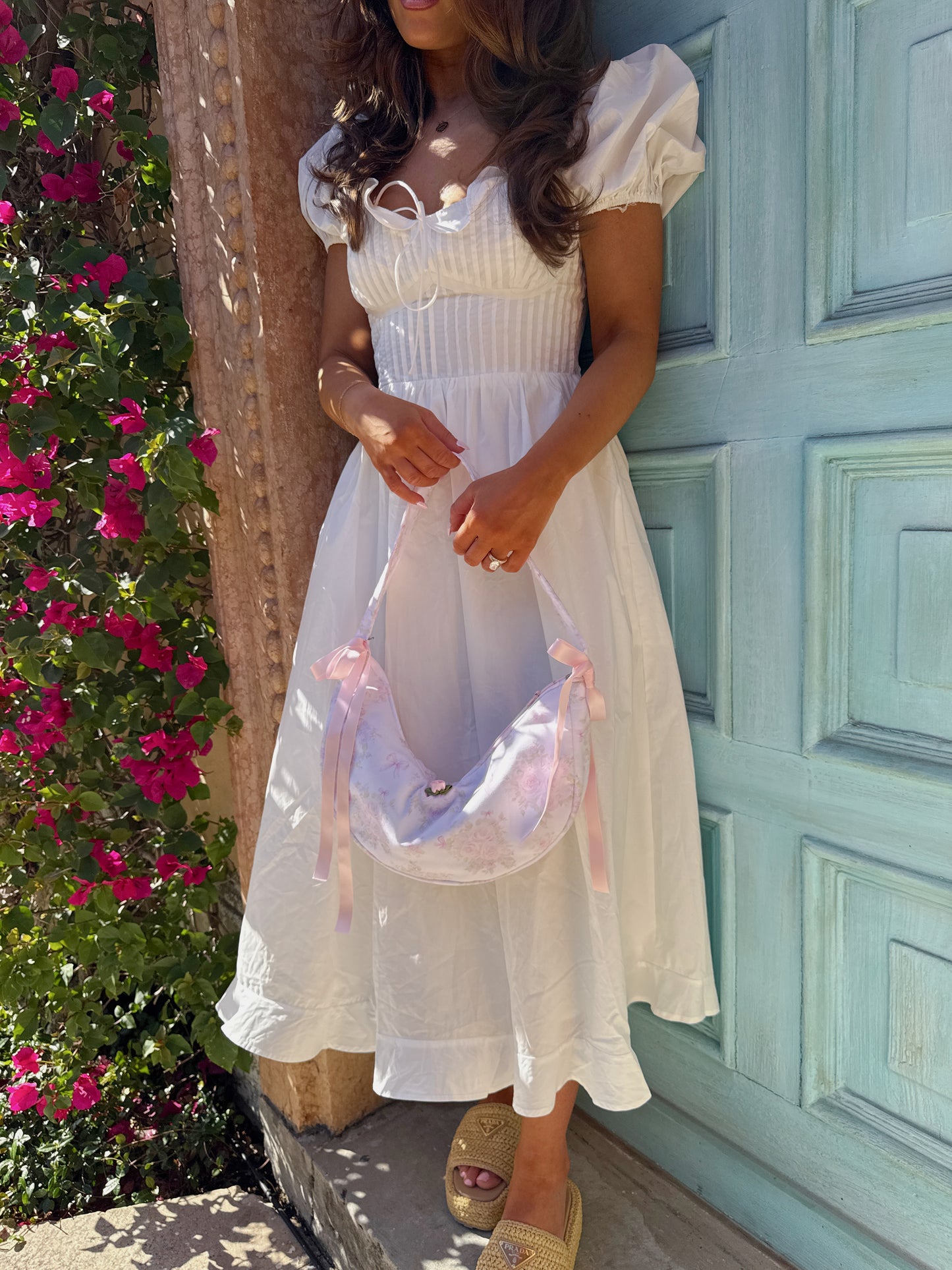 Darling White Puff Sleeve Cotton Midi Dress