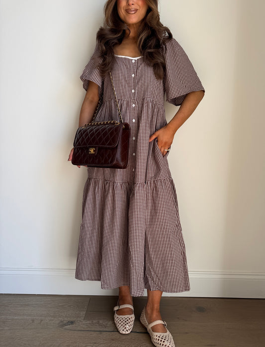Maple Ave 🍂 Gingham Midi Babydoll Dress (can’t restock)