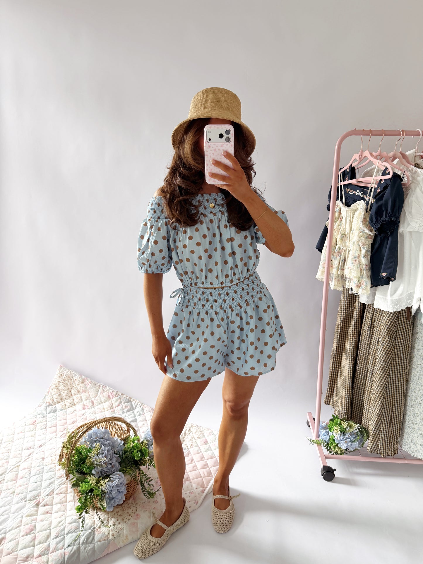 Sea Escape Dot Puff Sleeve Set (Blue) can’t restock