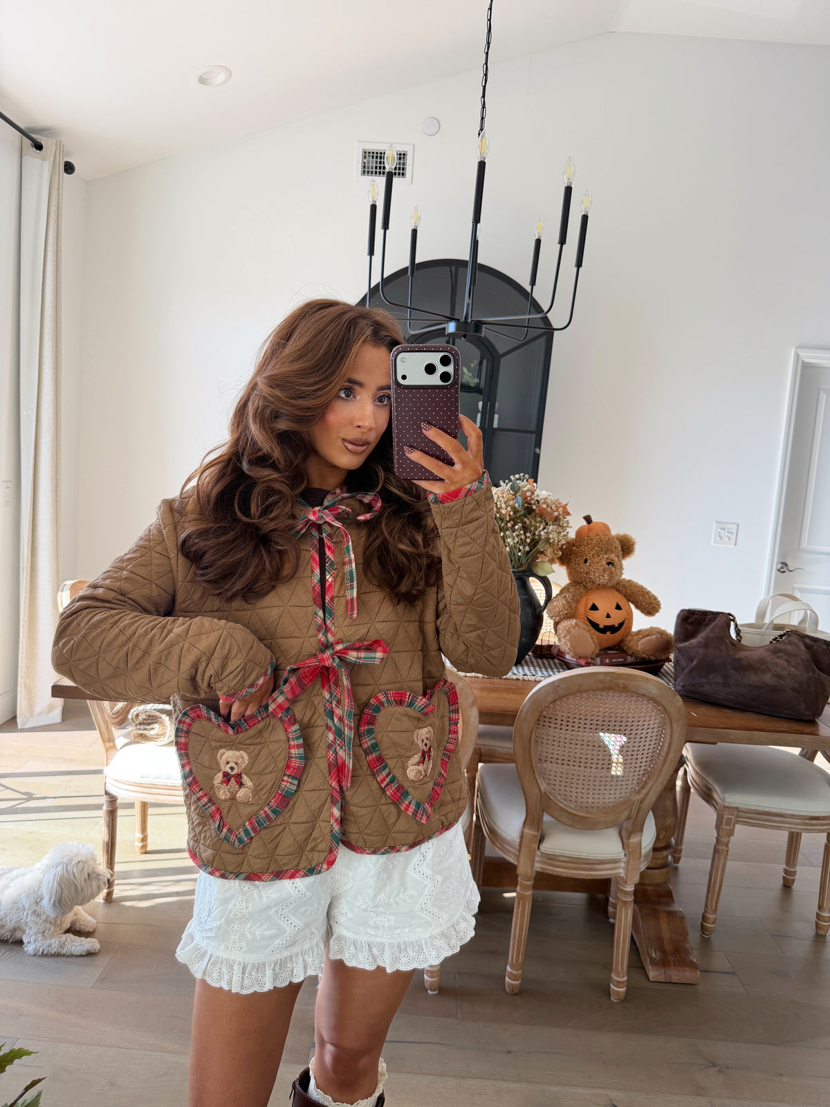 Teddy Darling Holiday Quilted Jacket (Caramel)