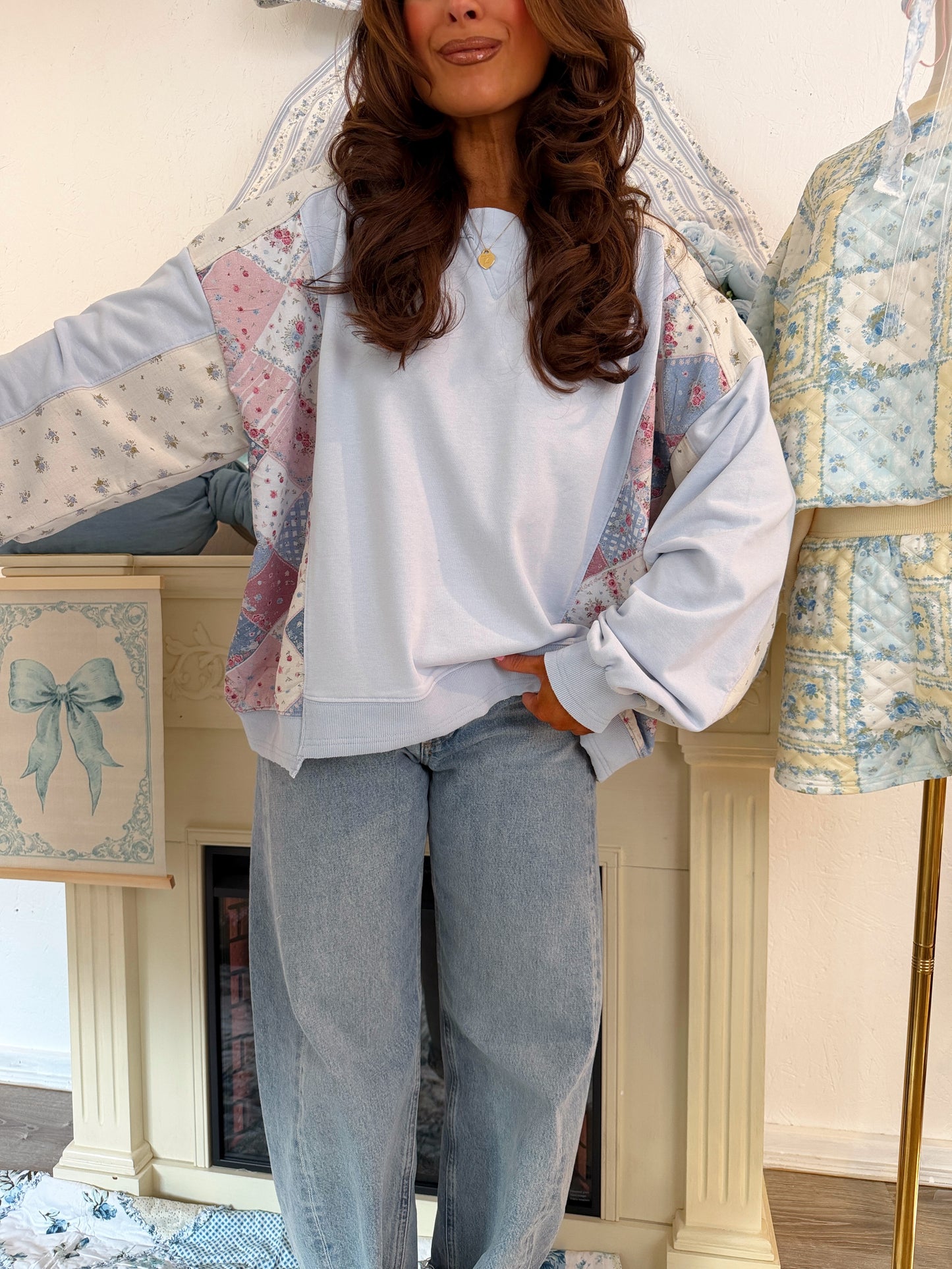 Heartstrings Patchwork Pullover Crew