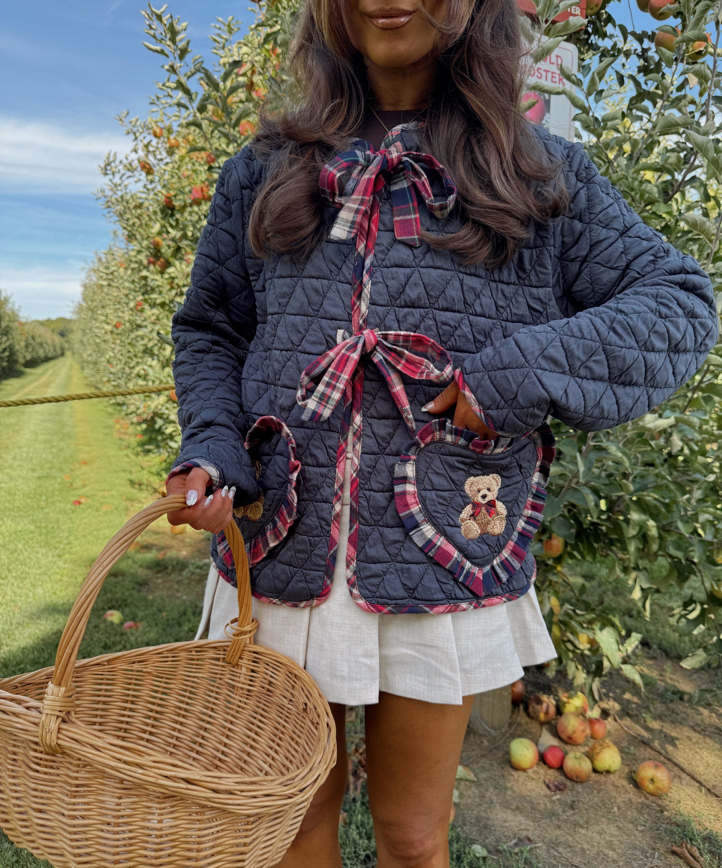 Harvest Teddy Bow Plaid Cardigan