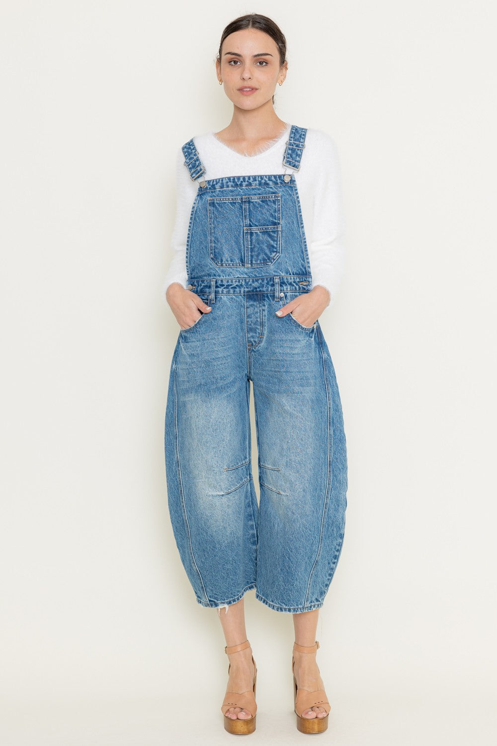 Denim Barrel Overalls Ankle Length (light wash)