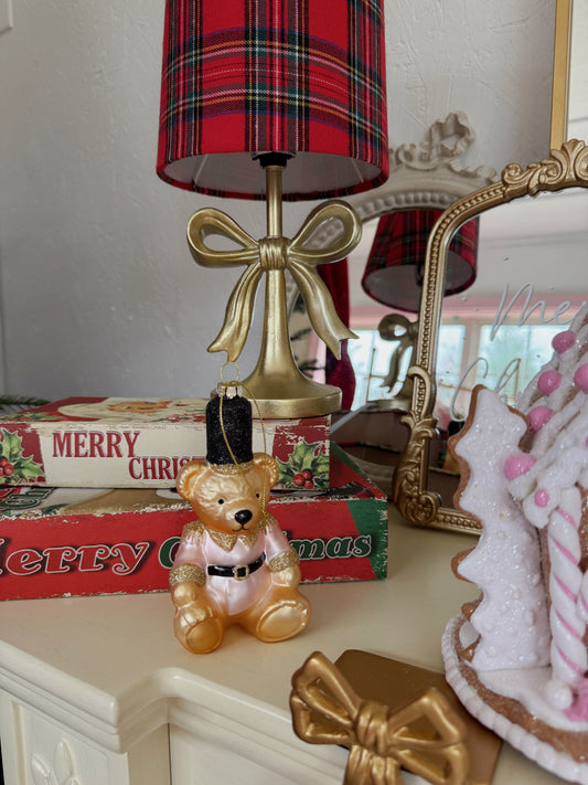 Pink Coquette Teddy Bear Boxed Glass Ornament