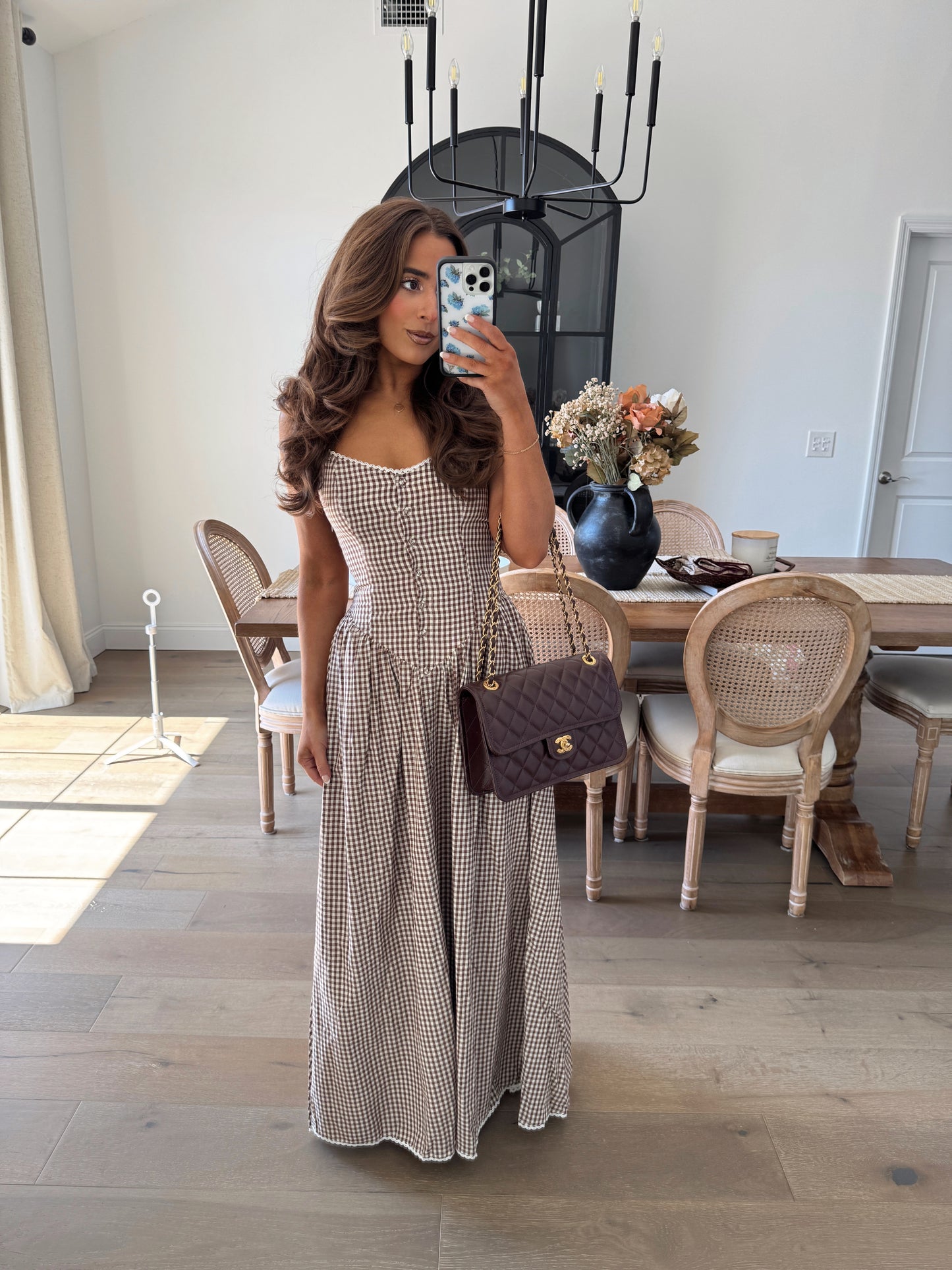 Caramel Crème Gingham Maxi in Cocoa