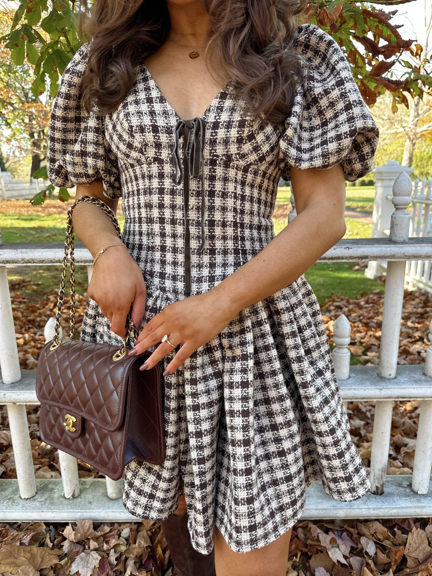 The Blair Houndstooth Brown Dress