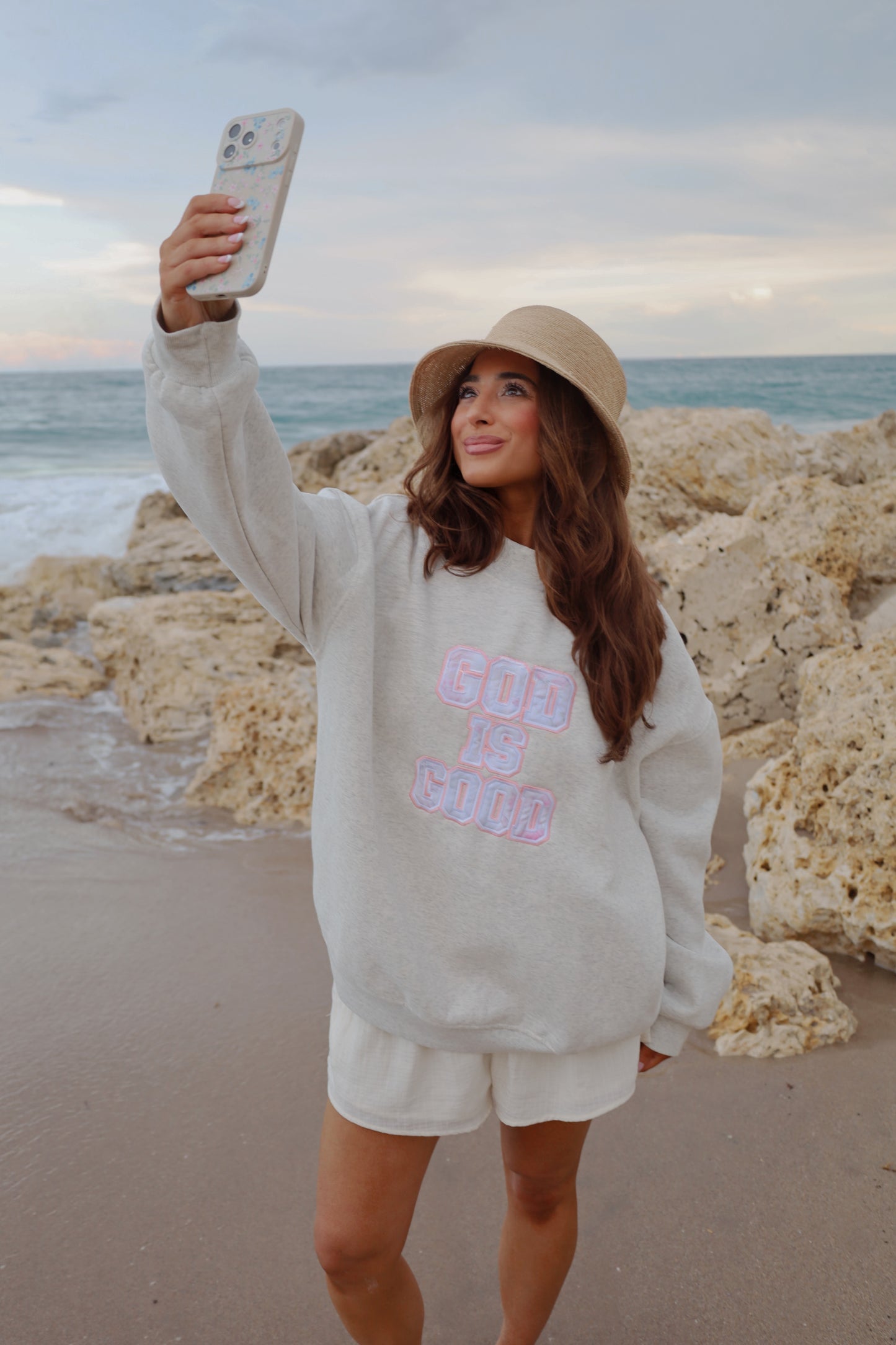 God Is Good floral Grey Mockneck PREORDER