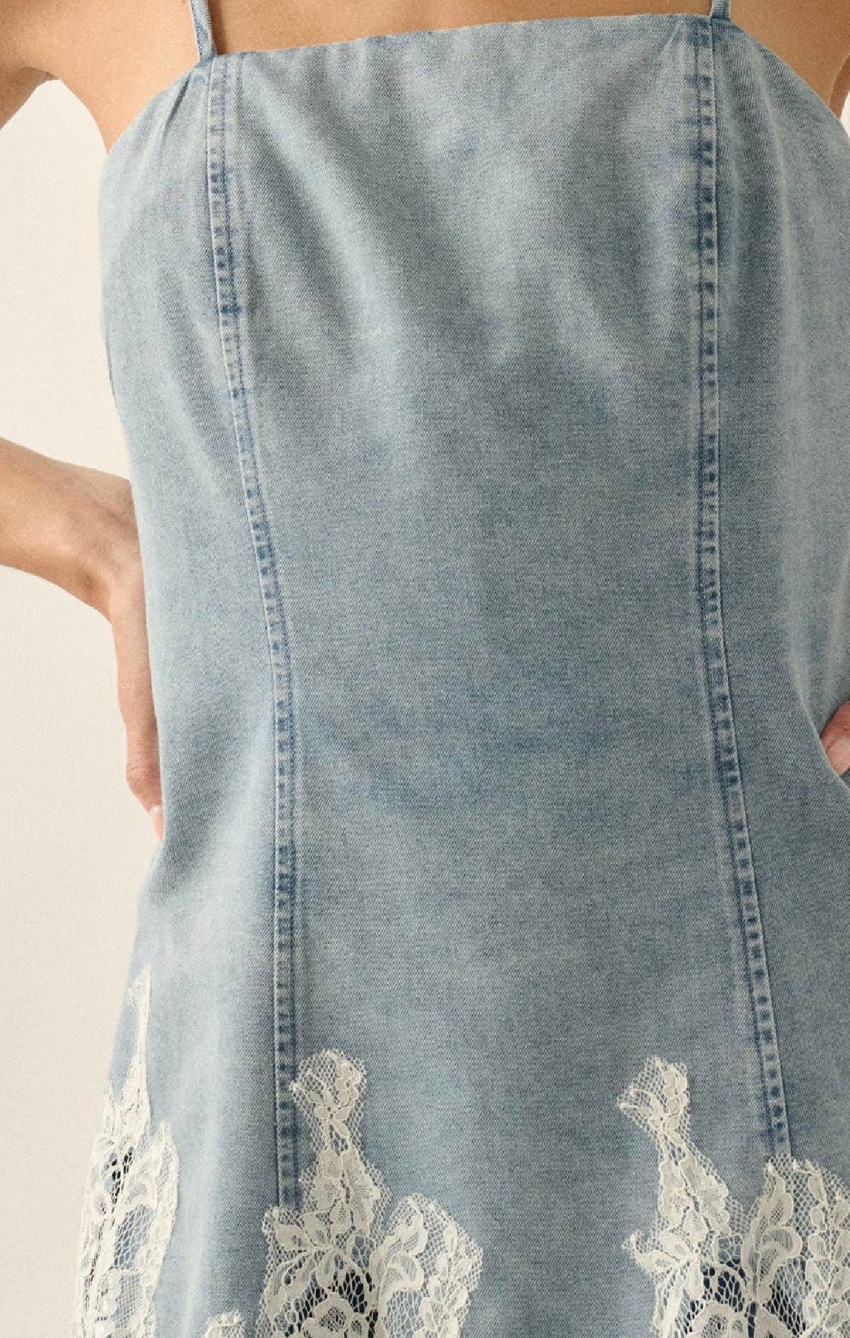 Denim & Lace Mini Dress (can’t restock)