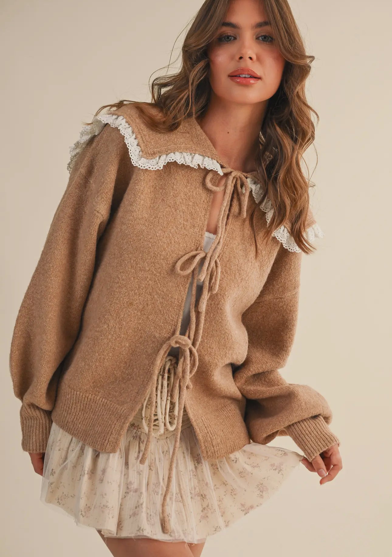 Wendy, Darling Beige Knit Cardigan