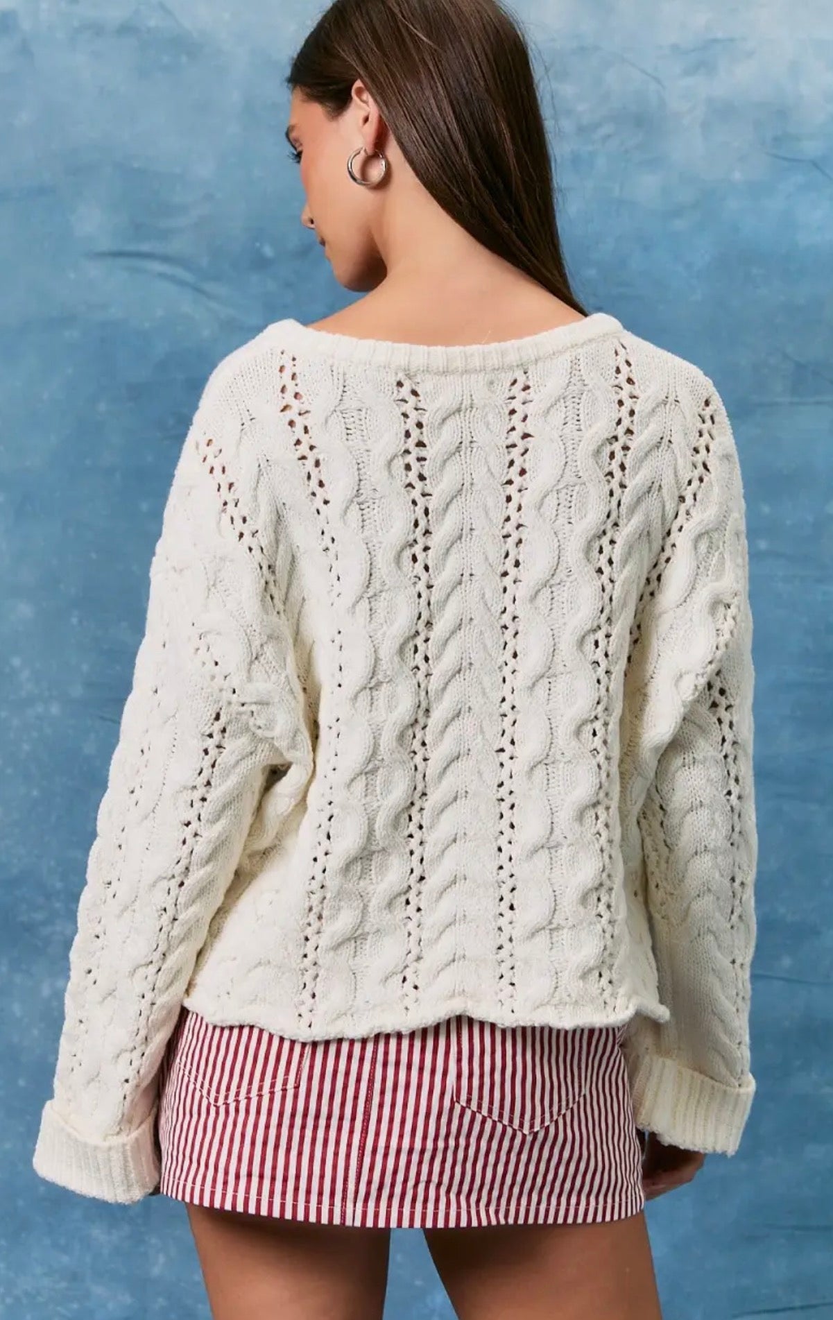SPRING GARDEN CABLE KNIT SWEATER TOP (Cream)