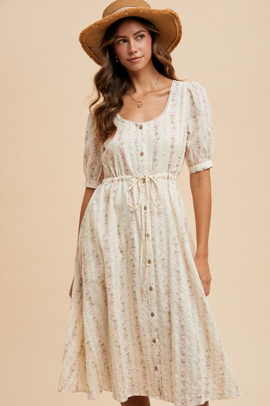 Giselle Floral Puff Sleeve Midi Dress