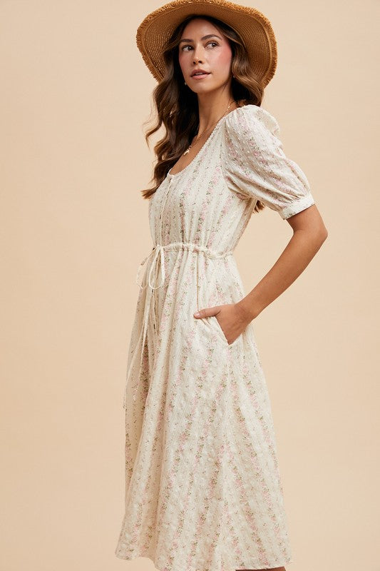 Giselle Floral Puff Sleeve Midi Dress