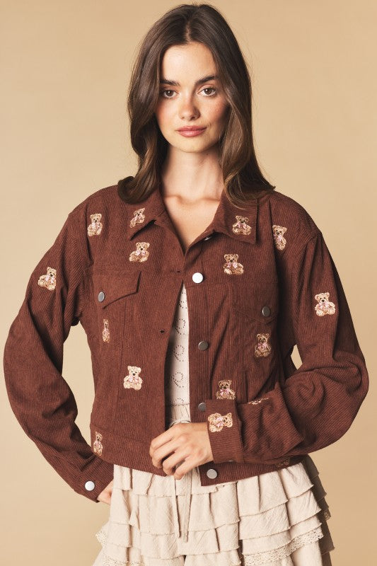 Teddy Cozy Denim Embroidered Jacket