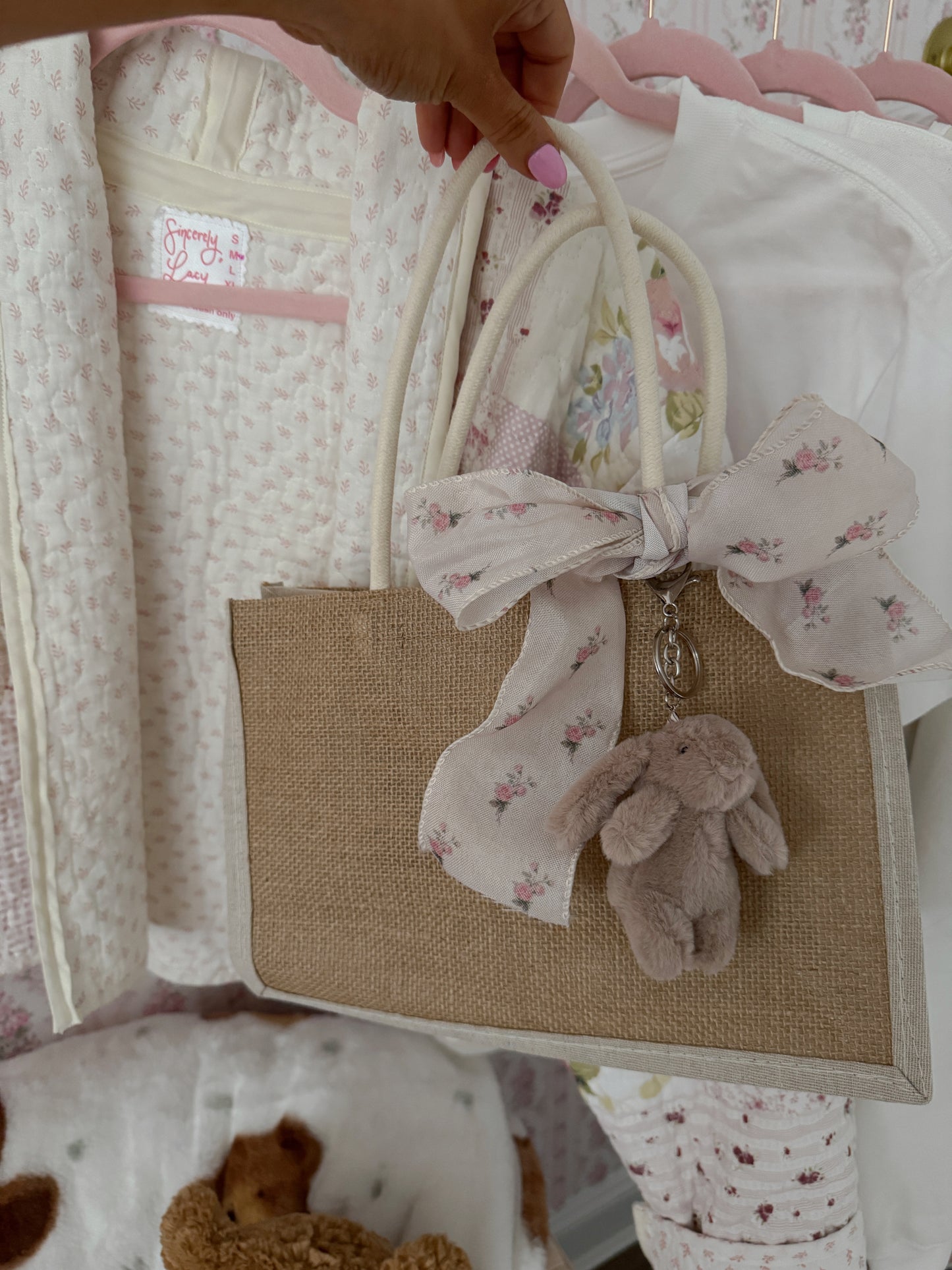 Tote Bag With BUNNY KEY CHAIN/coquette bow