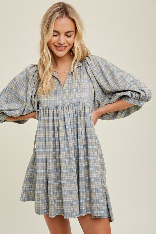 Kira Plaid Puff Sleeve Dress Kira Plaid Puff Sleeve Dress