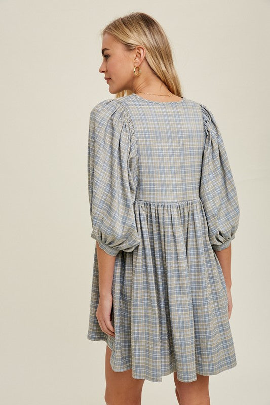 Kira Plaid Puff Sleeve Dress