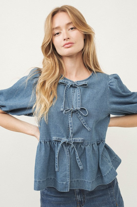 Denim Front Bow Tie Top PRE-ORDER